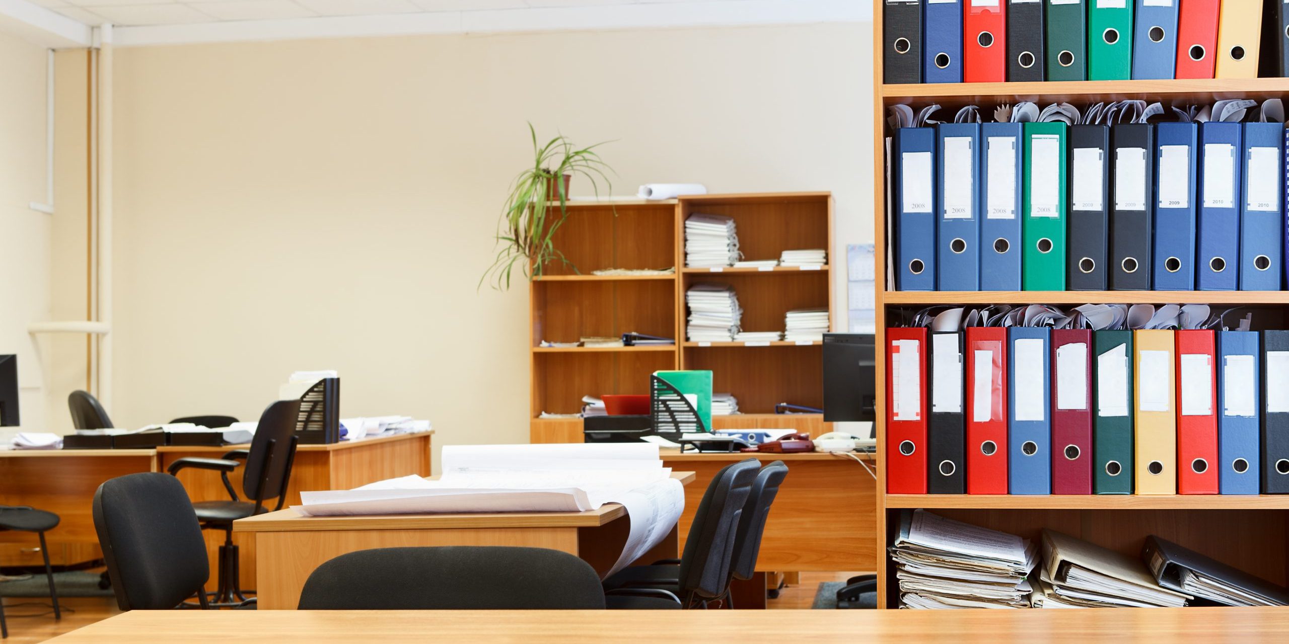 Modern,Office,Interior,With,Tables,,Chairs,And,Bookcases.,Nobody Clearance Of Office Furniture