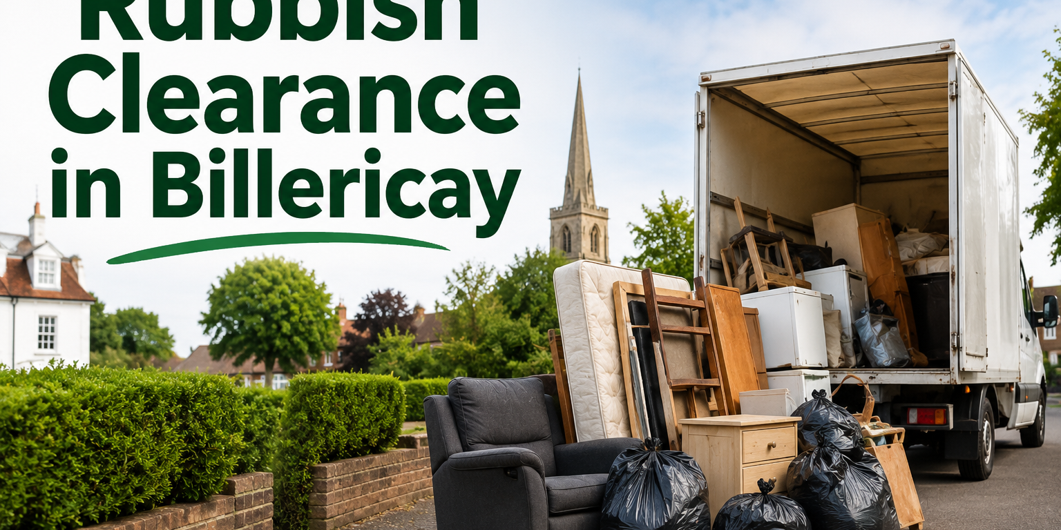 rubbish clearance billericay Rubbish clearance service in Billericay showing household waste, furniture and black bags being loaded into a removal vehicle in a residential area