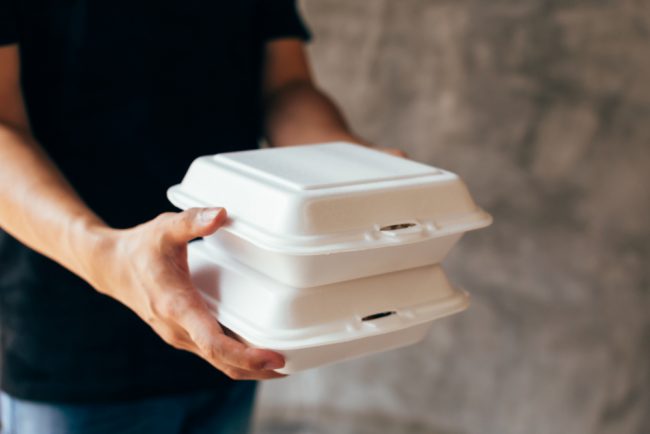 Close-up,Of,Delivery,Man,Handing,A,Slack,Of,Foam,Lunch Polystyrene Recycling Benefits